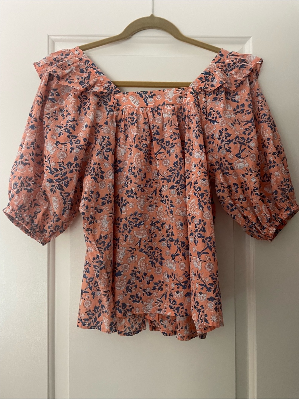 Cleobella coral cotton Mariana puff short sleeve blouse shirt size medium - Picture 3 of 5